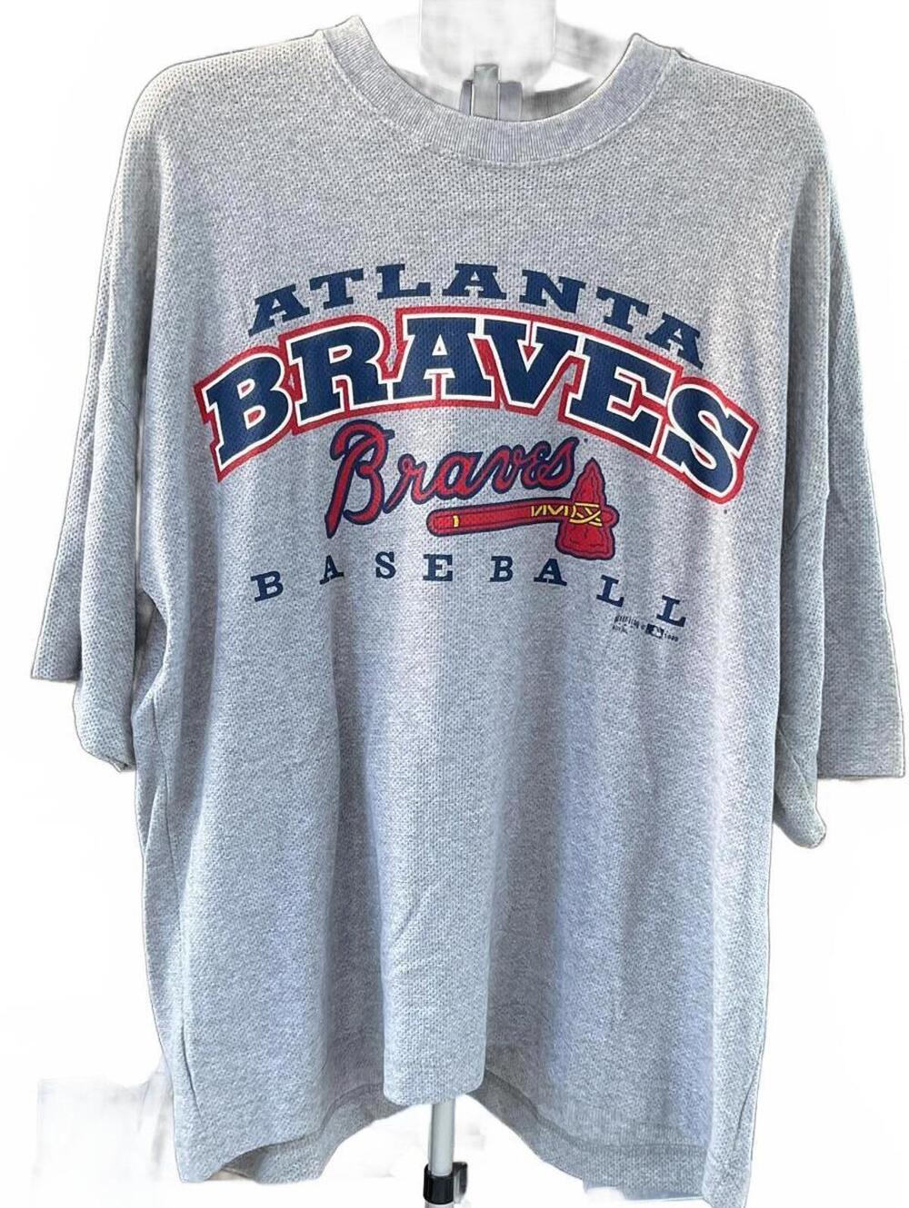 Vintage Atlanta Braves Baseball Waffle Knit Gray Shirt 1998 Size XL